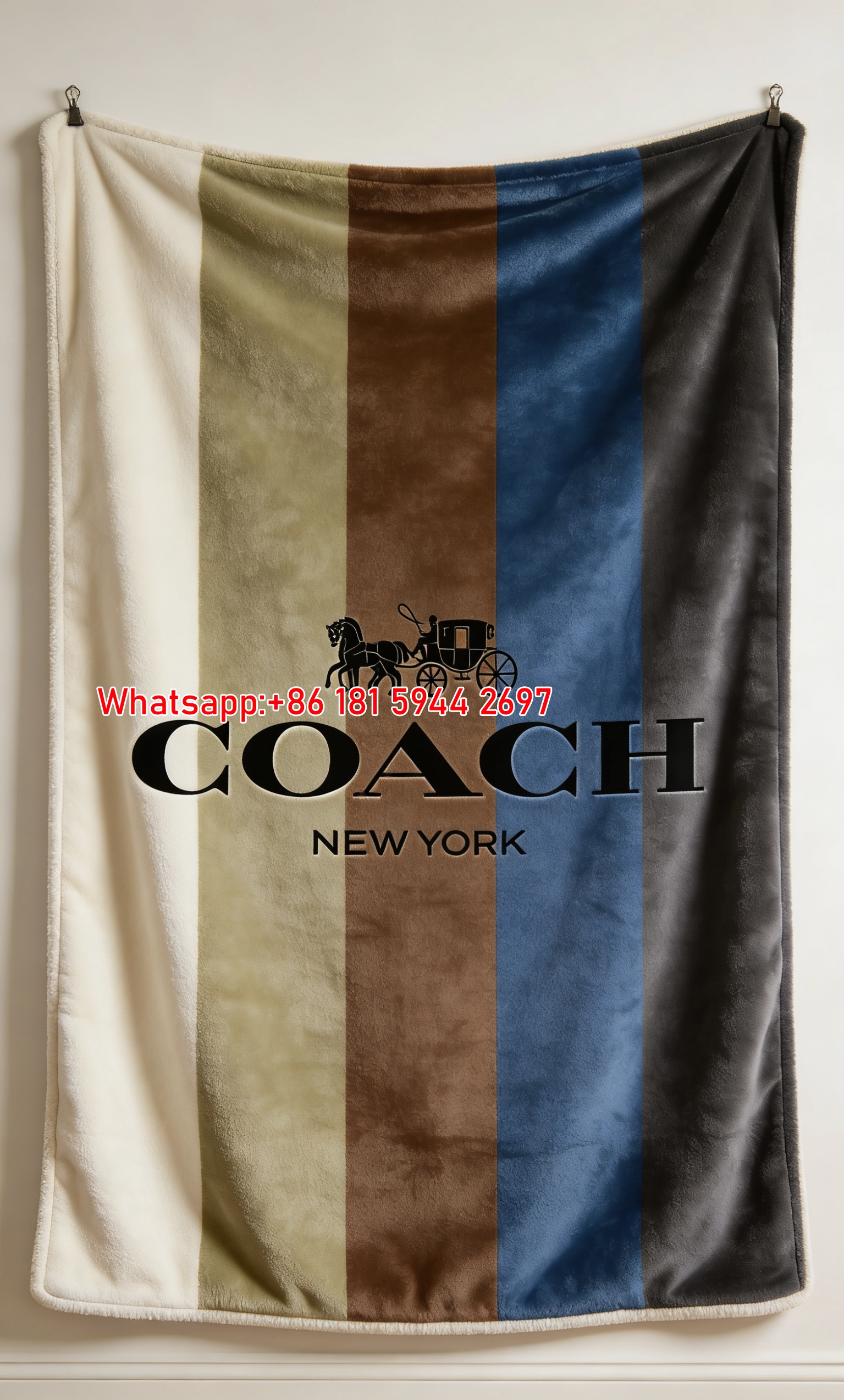 Coach New York Striped Flannel Throw Blanket C007